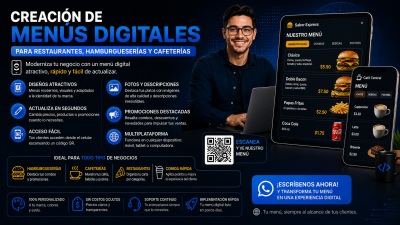 CREACION DE MENUS DIGITALES PARA RESTAURANTES, HAMBURGUESERIA, CAFETERIAS